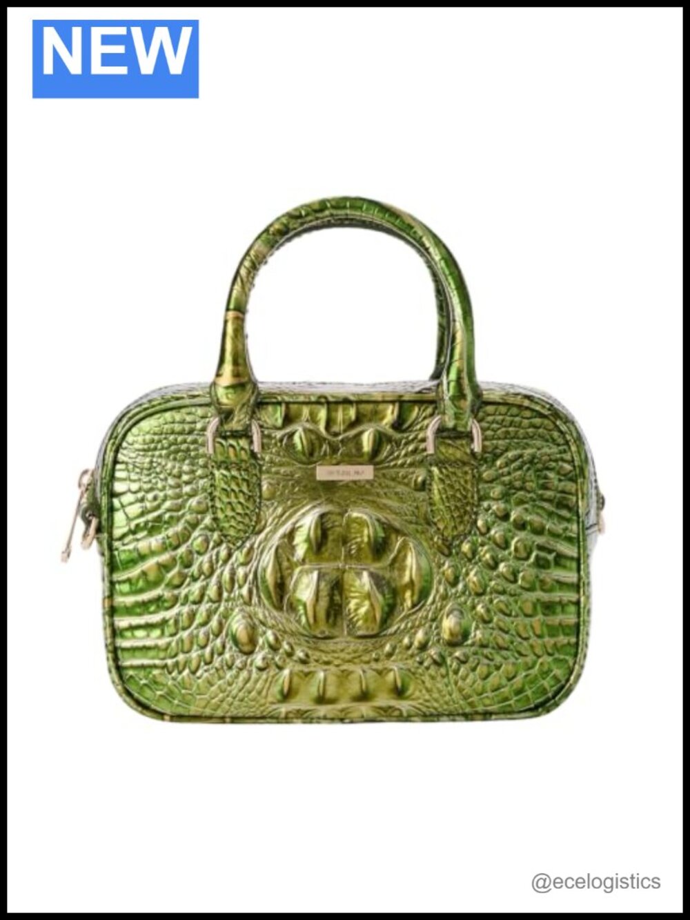 Genuine Leather Satchel Bag with Zipper Rear Pocket